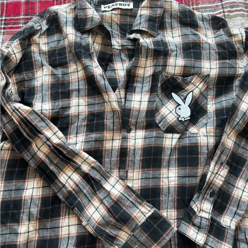 PLAYBOY Men's Black and Cream Checkered Shirt